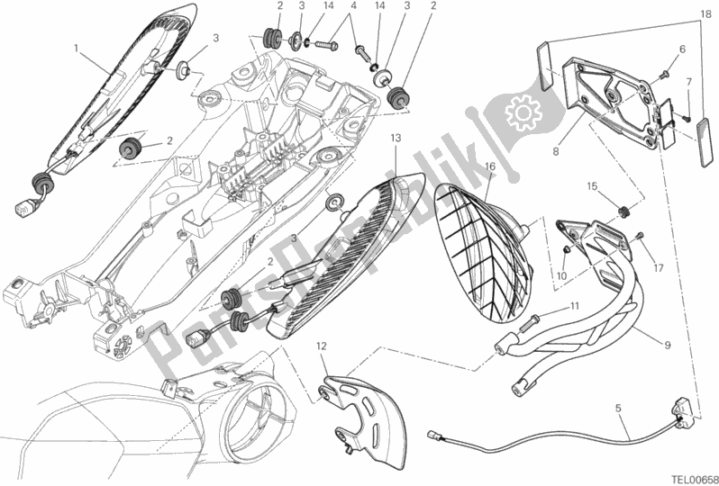 All parts for the Number Plate Holder - Tail Light of the Ducati Diavel White Stripe USA 1200 2013